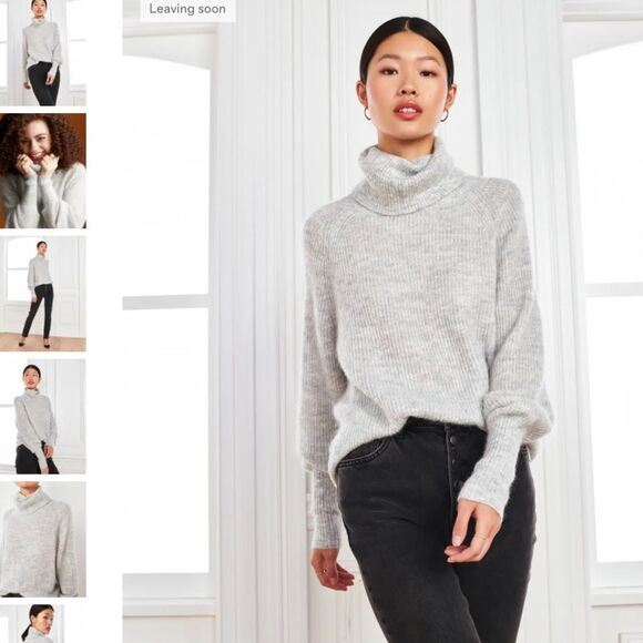 Quince Alpaca Wool Turtleneck Grey Oversized Super Soft Ribbed Sweater M - Picture 1 of 6